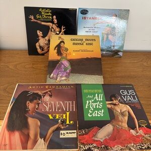 5 Collection of vintage Middle Eastern and belly dance music vinyl LPs